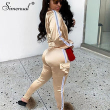 Load image into Gallery viewer, Simenual Neon Reflective Lines Matching Sets Women Casual Active Wear 2 Piece Outfits Satin Zipper Fashion Jacket And Pants Set