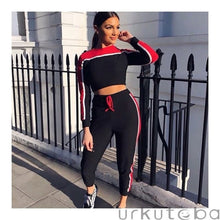 Load image into Gallery viewer, Casual Women's Tracksuit Tights Sportswear Fitness Suit For Female Clothing Workout Two Piece Jumpsuit Long Sleeve Crop Top