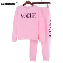 Load image into Gallery viewer, XUANSHOW Tracksuit 2019 Autumn Winter Women's Suit VOGUE Letter Printed 0-Neck Sweatshirt + Patchwork Long Pant 2 Piece Set