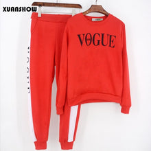 Load image into Gallery viewer, XUANSHOW Tracksuit 2019 Autumn Winter Women's Suit VOGUE Letter Printed 0-Neck Sweatshirt + Patchwork Long Pant 2 Piece Set