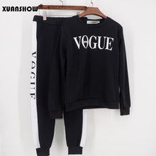 Load image into Gallery viewer, XUANSHOW Tracksuit 2019 Autumn Winter Women's Suit VOGUE Letter Printed 0-Neck Sweatshirt + Patchwork Long Pant 2 Piece Set