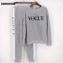 Load image into Gallery viewer, XUANSHOW Tracksuit 2019 Autumn Winter Women's Suit VOGUE Letter Printed 0-Neck Sweatshirt + Patchwork Long Pant 2 Piece Set