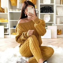 Load image into Gallery viewer, CALOFE Autumn New Cotton Tracksuit Women 2 Piece Set Sweater Top+Pants Knitted Suit O-Neck Knit Set Women Outwear 2 Piece Set