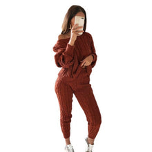 Load image into Gallery viewer, CALOFE Autumn New Cotton Tracksuit Women 2 Piece Set Sweater Top+Pants Knitted Suit O-Neck Knit Set Women Outwear 2 Piece Set
