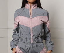 Load image into Gallery viewer, Women Tracksuits 2 Piece Set Reflective Zip Crop Top Pants Windbreaker Fashion Female Loose Glow Jacket Coat Trousers Plus Size